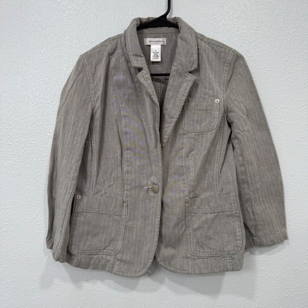 Isaac Mizrahi For Target Womens S Gray Herringbone Casual Blazer Jacket
